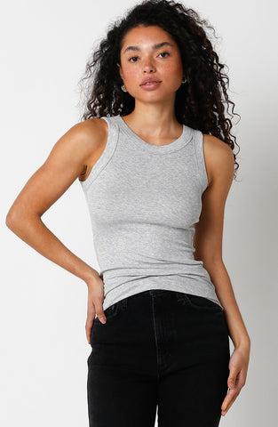 OLIVACEOUS RIBBED TANK LIGHT HEATHER GREY