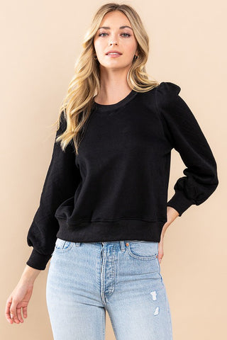 BLACK SWEATSHIRT WITH QUILTED PUFF SLEEVE