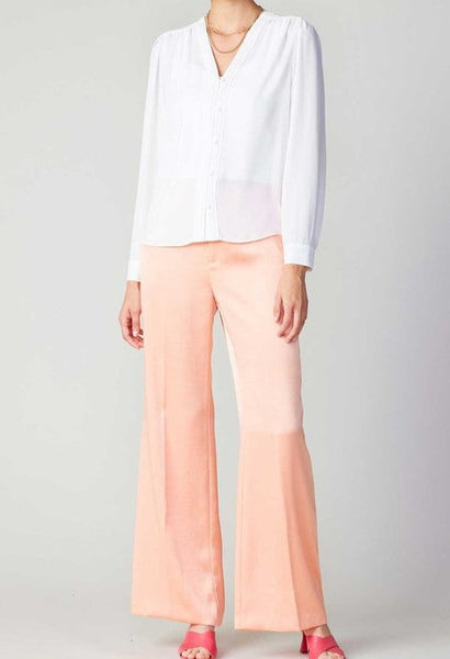 CURRENT AIR PLEATED DETAIL FRONT BUTTON-DOWN BLOUSE WHITE