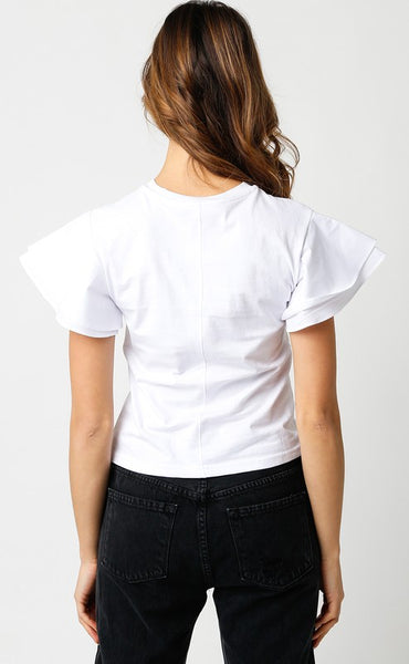 WHITE PHOEBE RUFFLE SLEEVE TOP OLIVACEOUS
