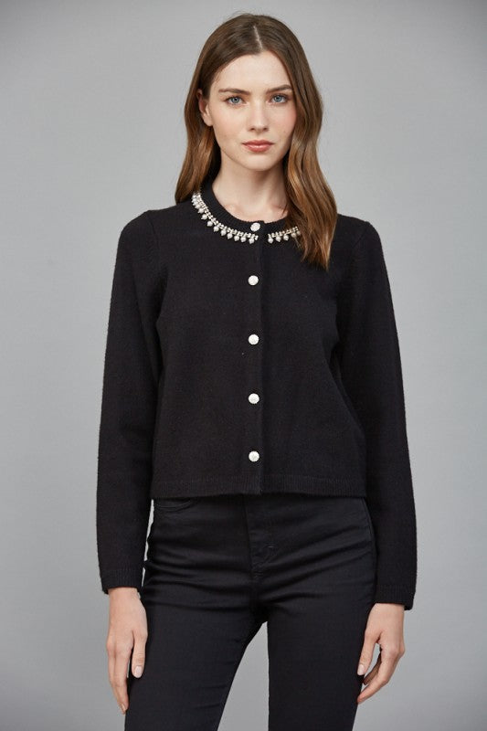 FATE BLACK PEARL RHINESTONE CARDIGAN - Main Image