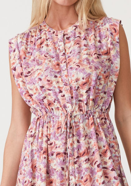DUSTY PURPLE TAUPE FLORAL BUTTONDOOWN DRESS