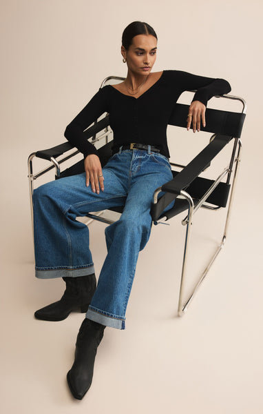 Z SUPPLY JOVY CROPPED OFF SHOULDER SWEATER BLACK