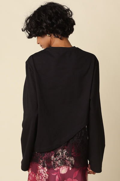 ODETTE BLACK ASYMMETRIC LACE TRIM TOP