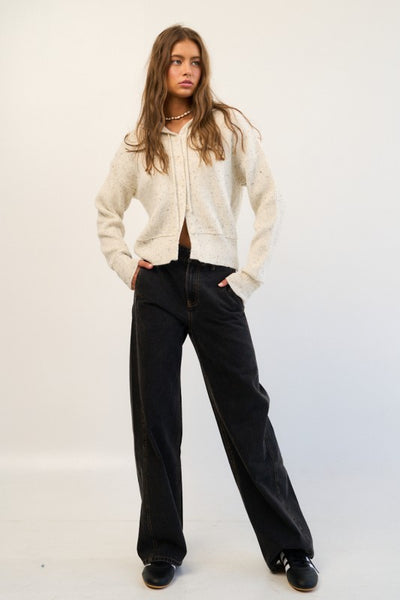 HOODED KNIT BUTTON FRONT CARDIGAN