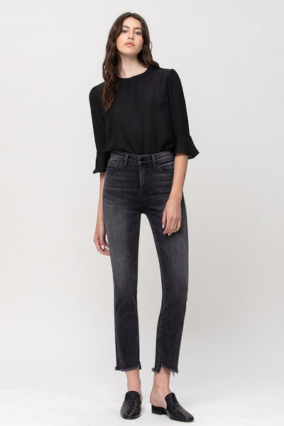 HIGH RISE STRAIGHT CROP W UNEVEN HEM DETAILS DELTA