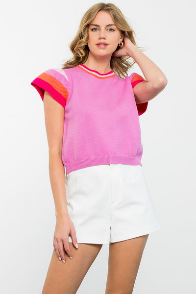 THML PINK MULTI COLOR KNIT TOP