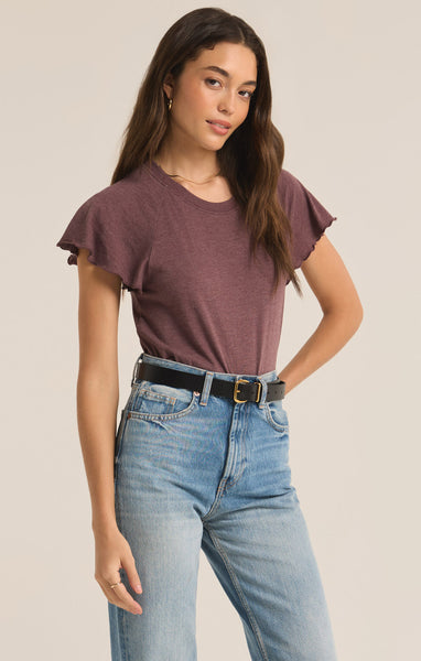 Z SUPPLY ABBY FLUTTER SLEEVE TEE COCOA BERRY