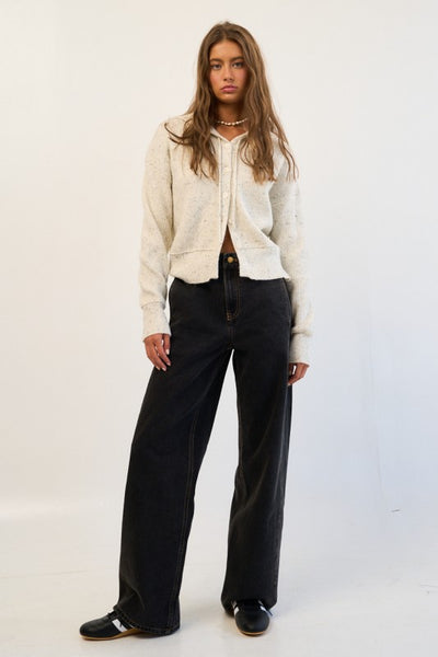 HOODED KNIT BUTTON FRONT CARDIGAN