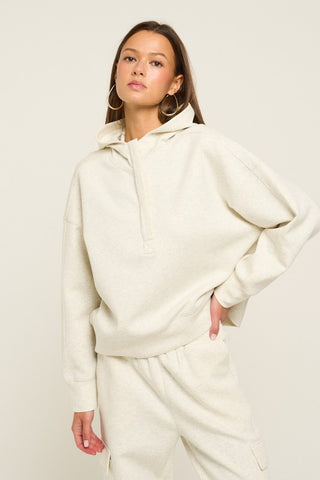 HALF ZIP PULLOVER HOODIE LT HEATHER