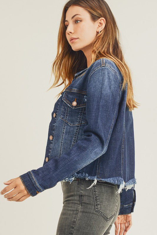 RISEN DARK FRAYED HEM WASHED DENIM JACKET – LIVTOSHOP