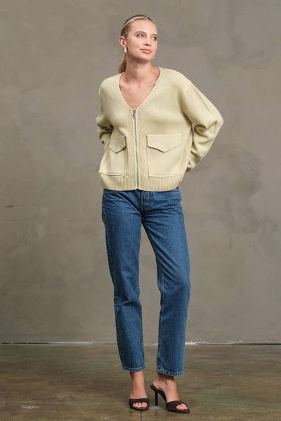 NAVY UTILITY POCKET KNIT ZIP CARDIGAN JACKET