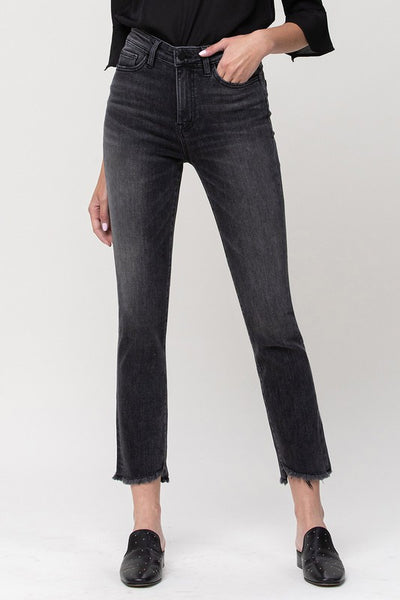 HIGH RISE STRAIGHT CROP W UNEVEN HEM DETAILS DELTA