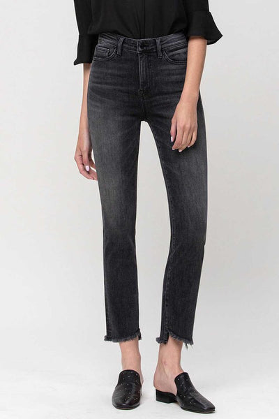 HIGH RISE STRAIGHT CROP W UNEVEN HEM DETAILS DELTA