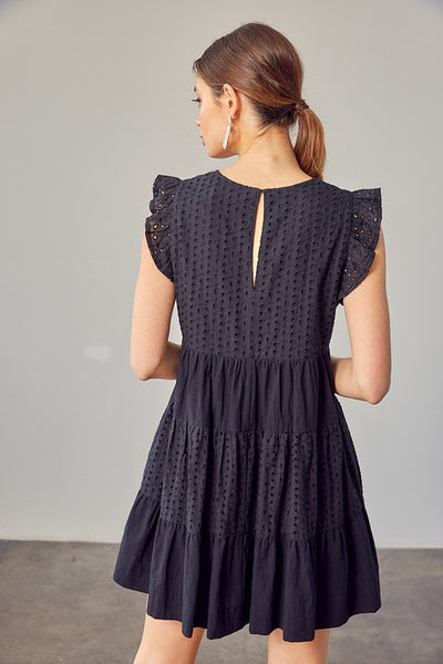 V NECK EYELET DRESS