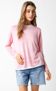 OLIVACEOUS PINK DOUBLE LAYER ILLUSION SWEATER