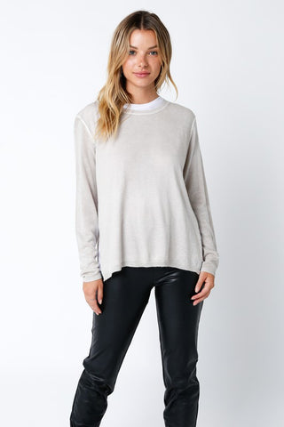 OLIVACEOUS MEGAN KHAKI DOUBLE LAYER ILLUSION SWEATER