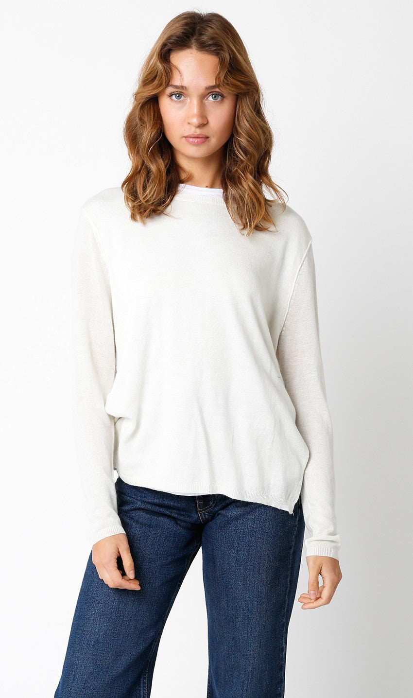 OLIVACEOUS CREAM DOUBLE LAYER ILLUSION SWEATER