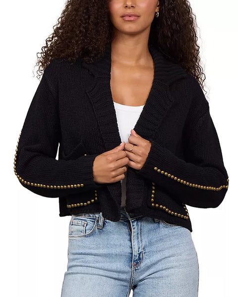 VINTAGE HAVANA BLACK SWEATER BLAZER WITH STUD DETAILS