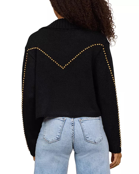 VINTAGE HAVANA BLACK SWEATER BLAZER WITH STUD DETAILS