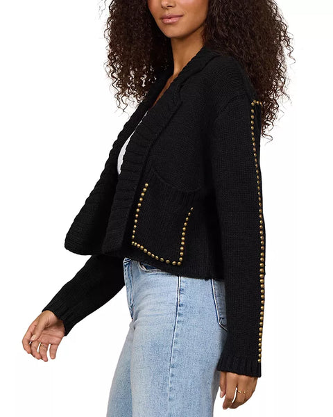 VINTAGE HAVANA BLACK SWEATER BLAZER WITH STUD DETAILS