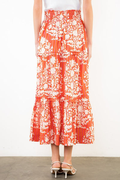 THML ORANGE RED PINK CREAM STRIPED FLORAL SKIRT