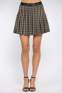 FATE BLACK TAUPE GINGHAM PLAID PLEATED SKIRT FINAL SALE