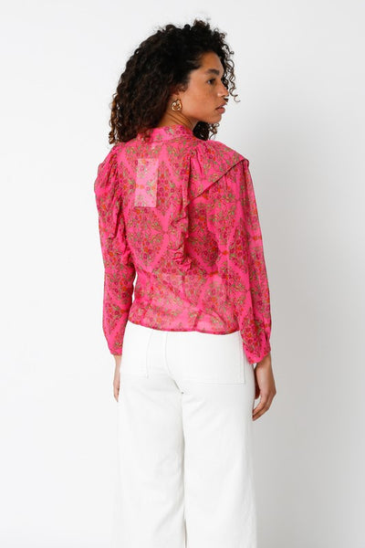 PINK FLORAL ANNY RUFFLE BUTTON DOWN