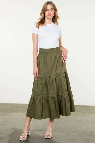 THML OLIVE TIERED SKIRT