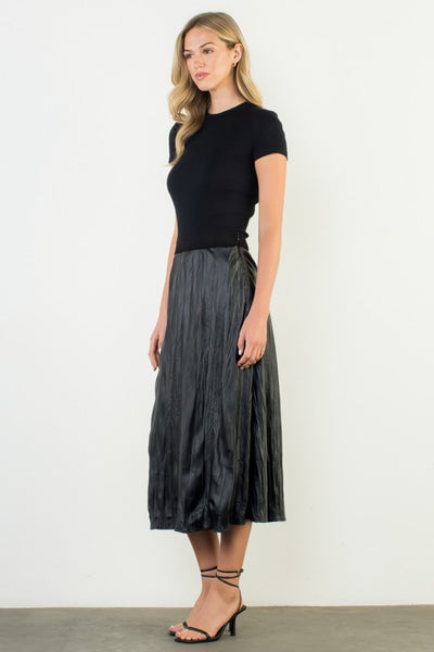 THML BLACK FAUX LEATHER PLEATED CRINKLE SKIRT
