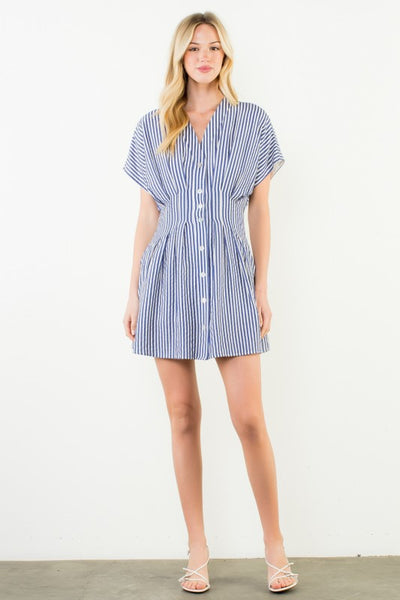 THML BLUE WHITE STRIPED BUTTON FRONT DRESS
