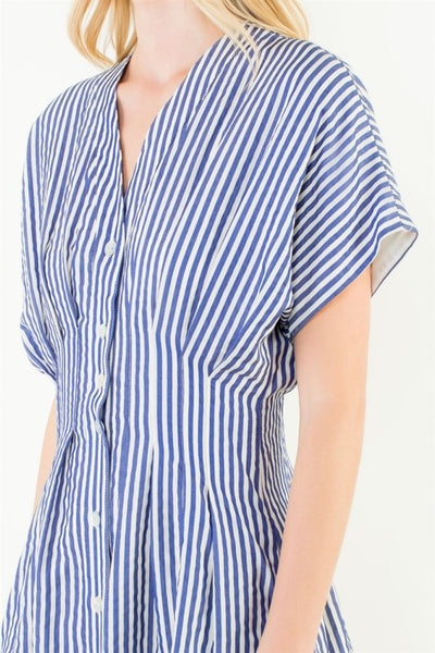 THML BLUE WHITE STRIPED BUTTON FRONT DRESS