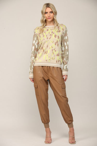 FATE TAUPE OLIVE LUREX ANIMAL KNIT SWEATER FINAL SALE