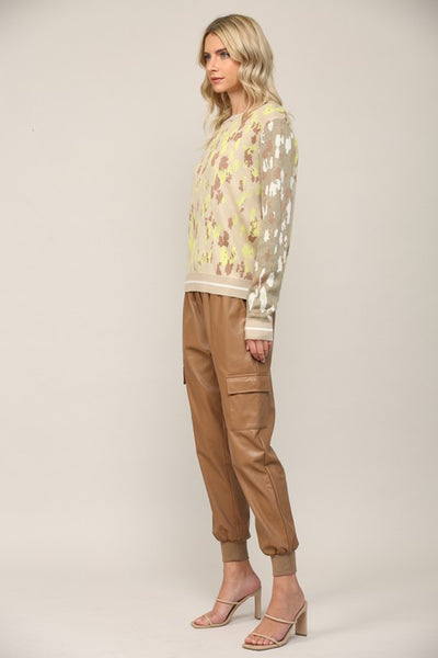 FATE TAUPE OLIVE LUREX ANIMAL KNIT SWEATER FINAL SALE