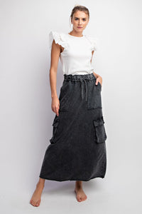 MINERAL WASH TERRY CARGO SKIRT BLACK