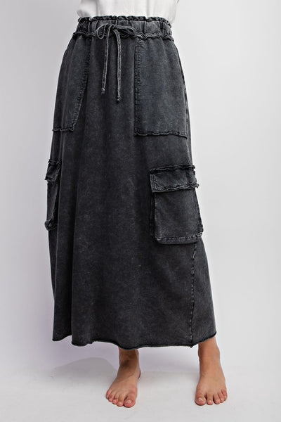 MINERAL WASH TERRY CARGO SKIRT BLACK