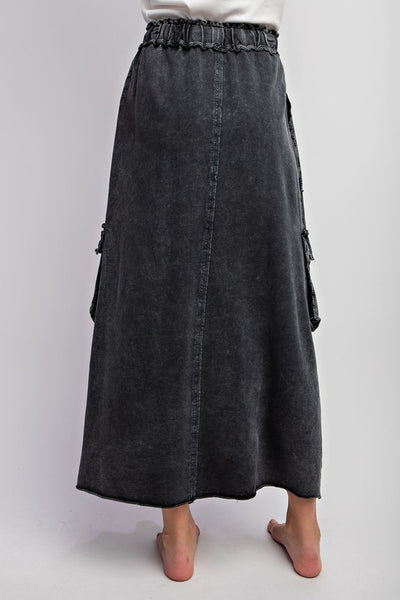 MINERAL WASH TERRY CARGO SKIRT BLACK