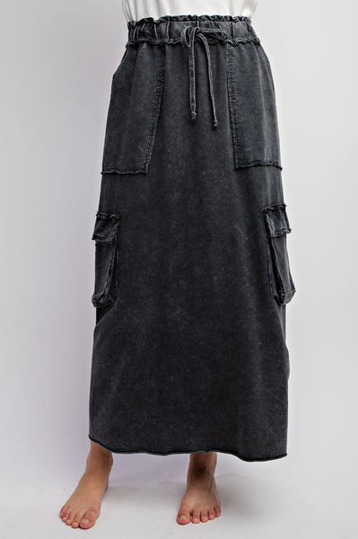 MINERAL WASH TERRY CARGO SKIRT BLACK