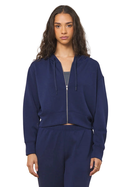 VINTAGE HAVANA COLLEGIATE NAVY CLOUD FLEECE CROP ZIP UP