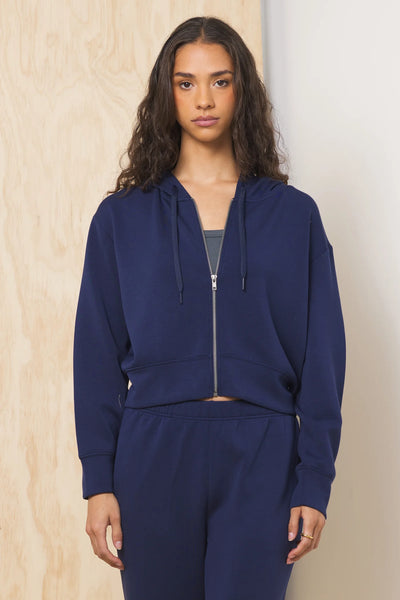VINTAGE HAVANA COLLEGIATE NAVY CLOUD FLEECE CROP ZIP UP