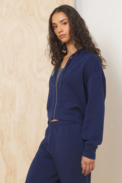 VINTAGE HAVANA COLLEGIATE NAVY CLOUD FLEECE CROP ZIP UP