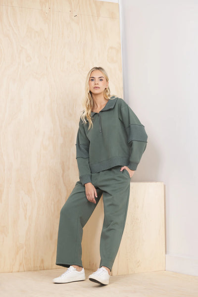 VINTAGE HAVANA OLIVE FLEECE PANT WITH RIB WAISTBAND