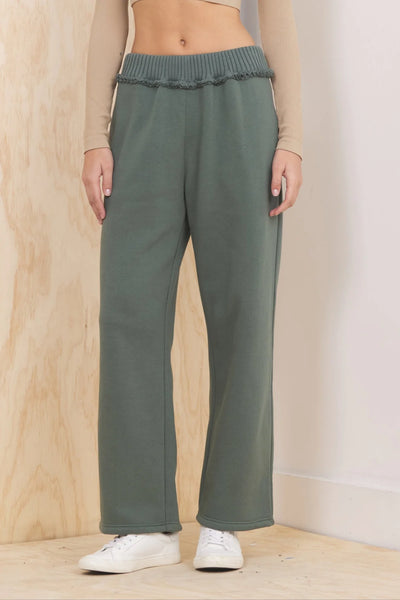 VINTAGE HAVANA OLIVE FLEECE PANT WITH RIB WAISTBAND