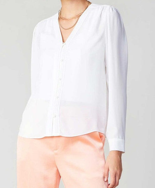 CURRENT AIR PLEATED DETAIL FRONT BUTTON-DOWN BLOUSE WHITE