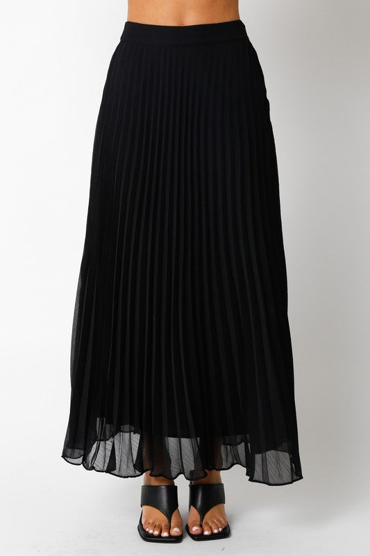 OLIVACEOUS BLACK PLEATED MAXI SKIRT FINAL SALE
