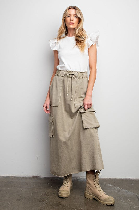 MINERAL WASH TERRY CARGO SKIRT MUSHROOM