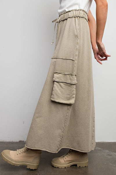 MINERAL WASH TERRY CARGO SKIRT MUSHROOM