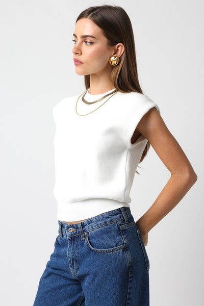 OLIVACEOUS MOLLY SHORT SLEEVE SWEATER WHITE