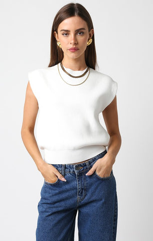 OLIVACEOUS MOLLY SHORT SLEEVE SWEATER WHITE