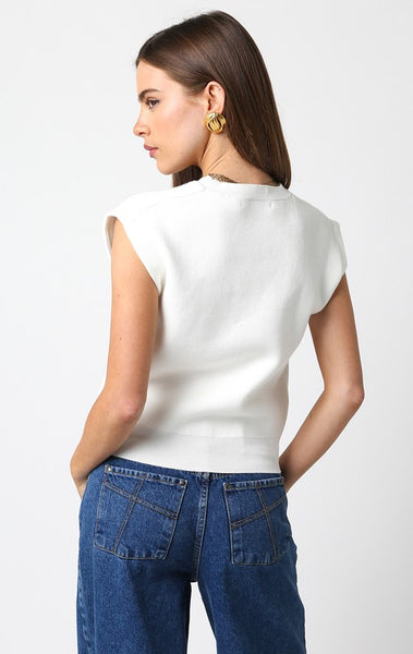 OLIVACEOUS MOLLY SHORT SLEEVE SWEATER WHITE